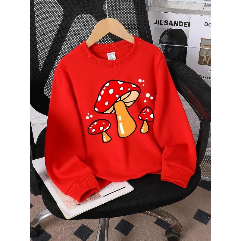 Kids Sweatshirt Red Mushroom Pattern , Round Neck Hoodie, Autumn and Winter , Children s Long Sleeved Sweatshirt 110 красный