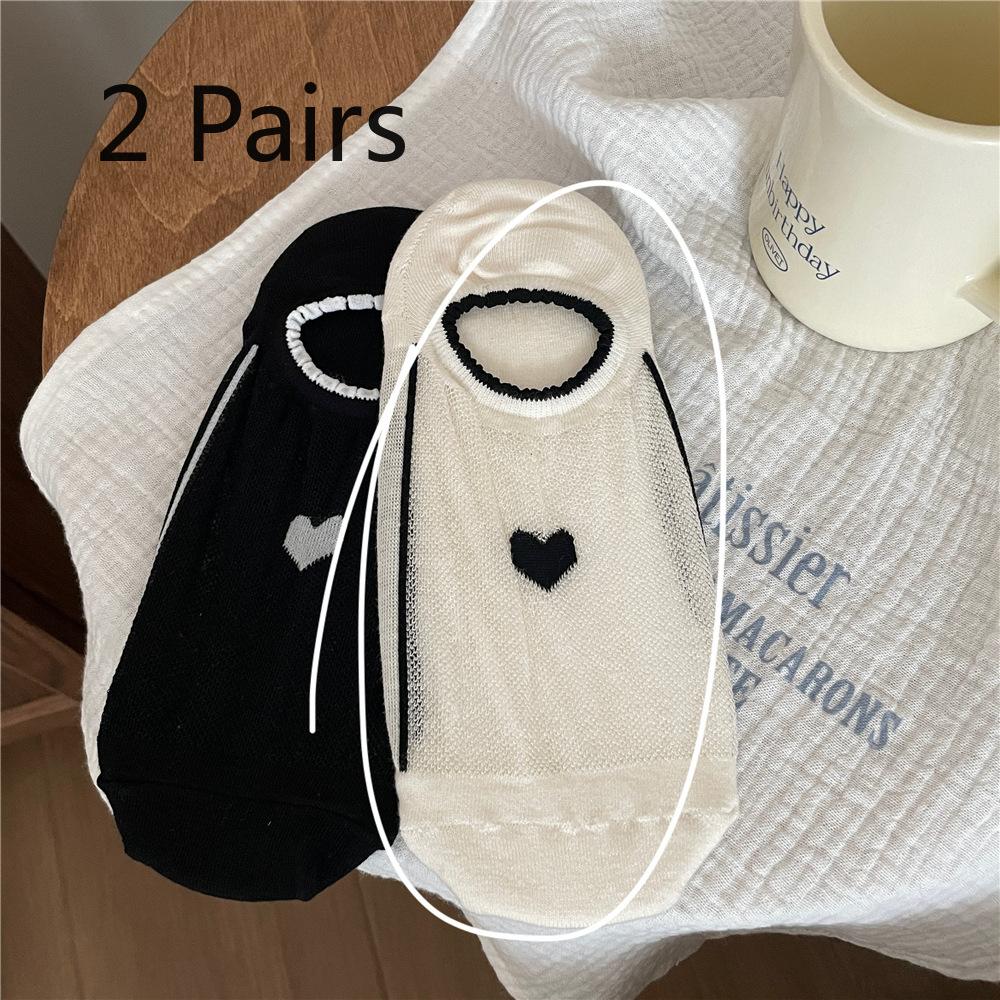 

2 пары летних носков-следочков, сетчатые дышащие бесшовные носки в форме сердца, повседневные короткие носки с нескатывающейся пяткой 2 pairs бежевый