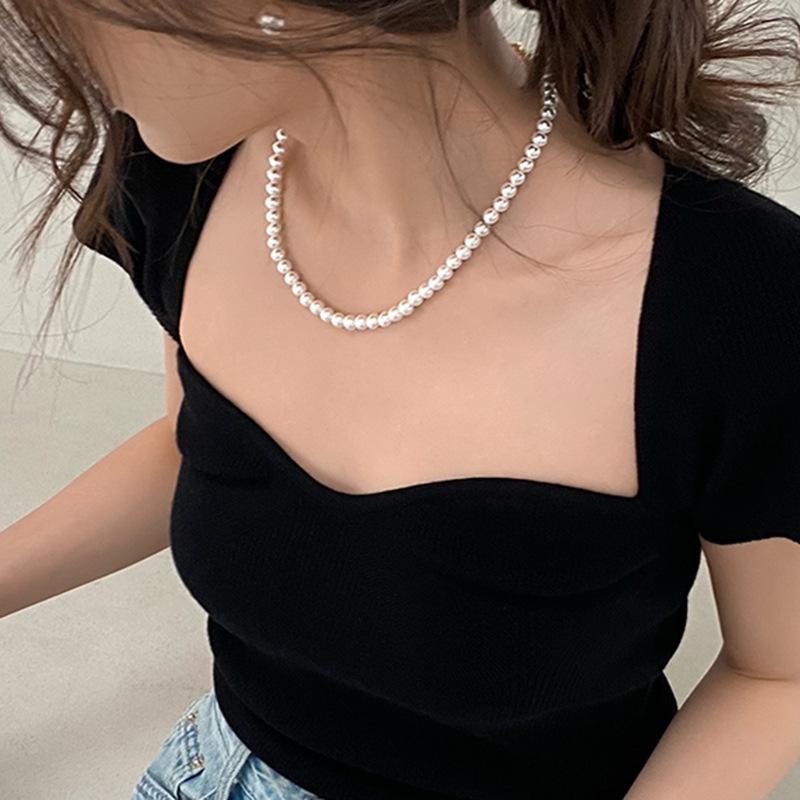 French pearl necklace simple commuter versatile collarbone chain design sense creative necklace women