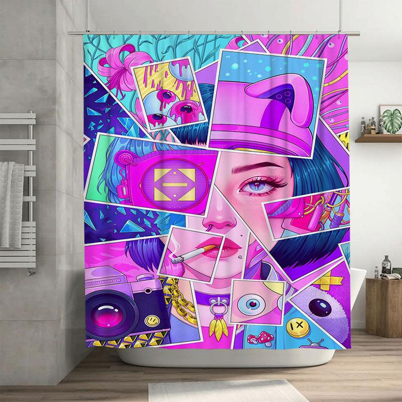 

Modern Trendy Cartoon Shower Curtains 3D Printed Bathrooms Decor Feminine Pop Art Design Easy Installation Polyester Fabric Perf W60H190(CM)-1 Pcs