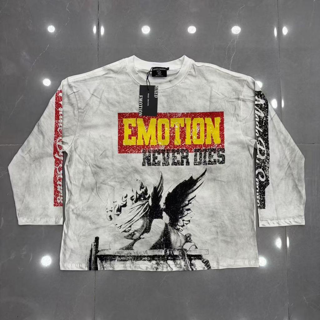 2026 Spring and Autumn New MIX Retro with Diamond Angel Letter Crew Neck Long Sleeve Men and Women of the Same Style, One Piece Will Be Sent In