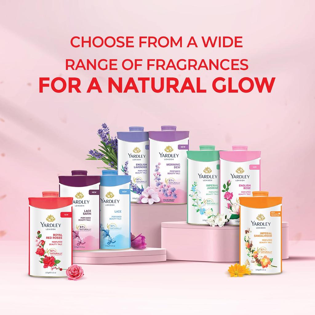 Yardley London Royal Red Rose Perfumed Talc for Women 250g Pack of 1 Luxury Fragrant Powder