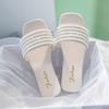 Women's Summer New Fashion Square Head Open Toe Design Women's Slippers Casual Flat Leather Beach Women's Flip-flops