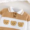 Baby Knitted Jumpsuit Bear Patch Embroidered Turn-Down Collar Romper Baby Spring and Autumn Long Sleeve Romper