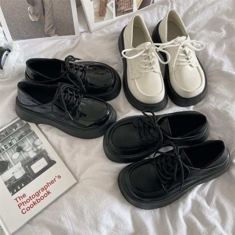 Small leather shoes women's autumn big head single shoes lace-up thick sole