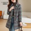 Women's Houndstooth Mid-Length Thickened Woolen Coat