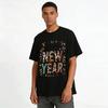 Happy New Year Leopard Print Casual Top For Holiday Season Pure cotton T-shirt
