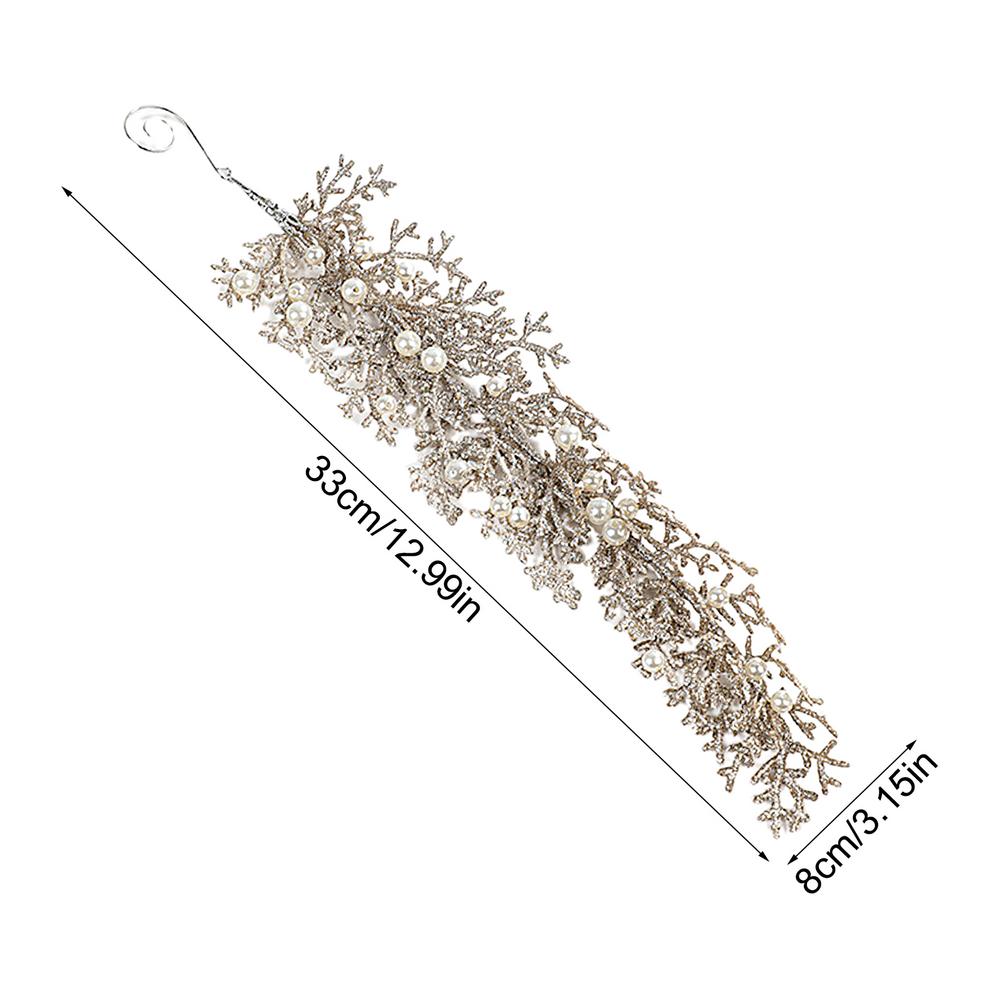 Christmas Tree Branches Ornaments Artificial Shiny Pendant With Pearl Christmas Glitter Stems For Holiday Birthday Party Offices