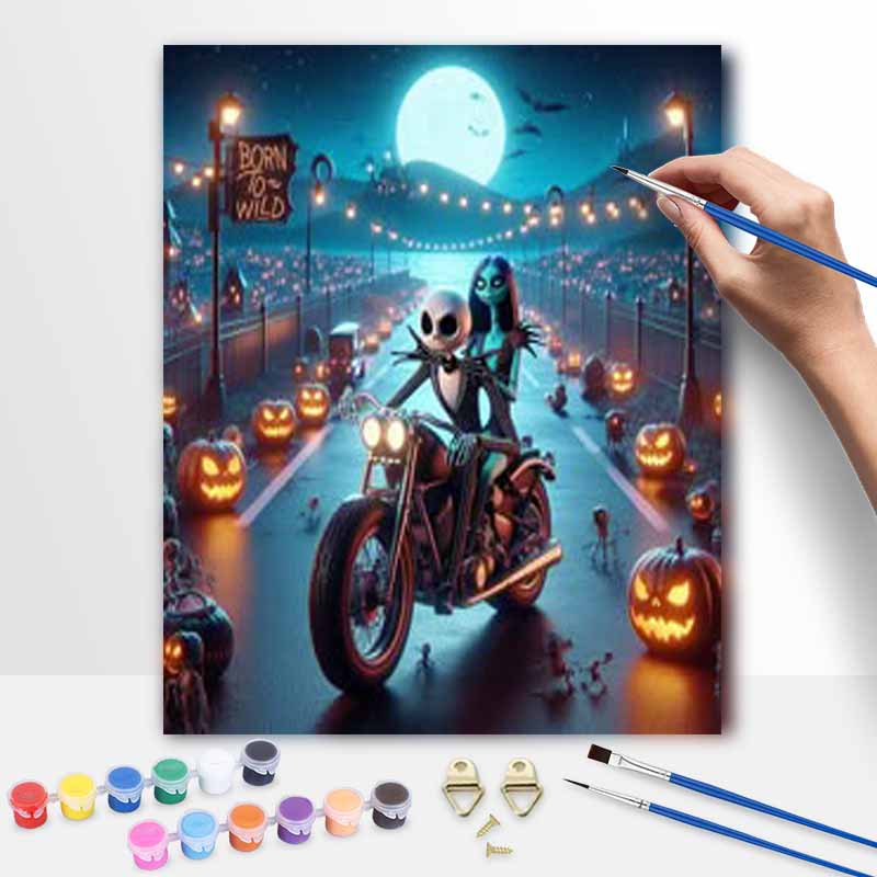 Disney Jack Sally Motorcycle Oil Painting Kit Home Bedroom Wall Decor Handmade Gift Art Craft DIY Paint by Numbers Night Decor Piece