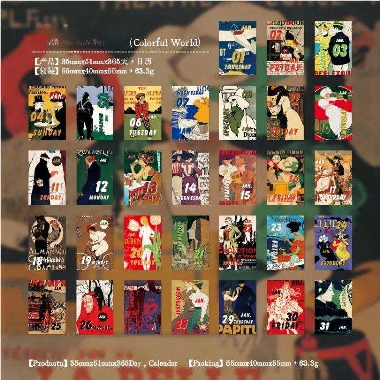 2026 Mini stolní kalendář Vintage styl Stránkový Malý kalendář 365 dní s odtrhávacím designem Roztomilý kreslený Kancelář Domov Dekorace Dárek