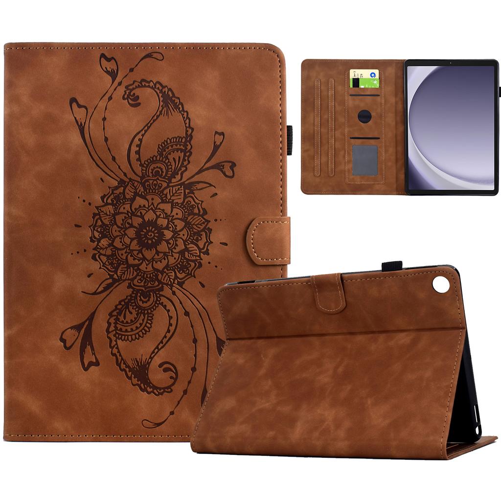 For Samsung Galaxy Tab A9 Case Mandala Imprinted Leather Tablet Cover with Card Slots