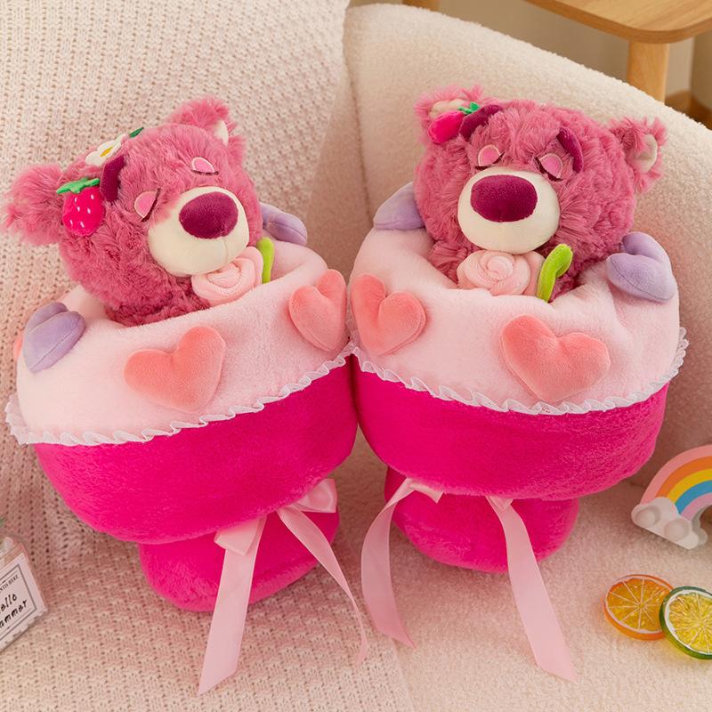 New Strawberry Bear Bouquet Plush Toy for Girlfriend's Valentine's Day Birthday Gift Doll Children's Rag Doll