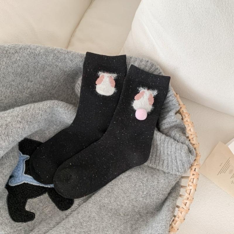

Autumn and Winter Mid-calf Socks, Flocked Boneless Socks, Cute Three-dimensional Rabbit, Sweet Dot Yarn Combed Cotton Women s Socks 1 pair чорний