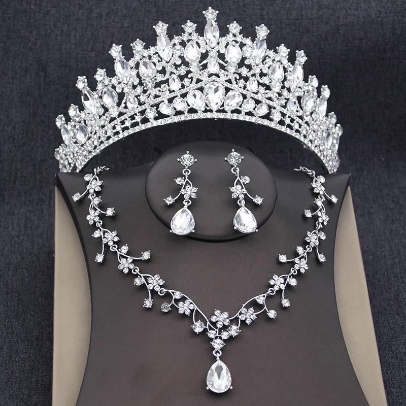 Elegant Purple Tiaras and Bridal Jewelry Sets for Women Wedding Crown Choker Necklace Earrings Set Party Jewelry Accessory