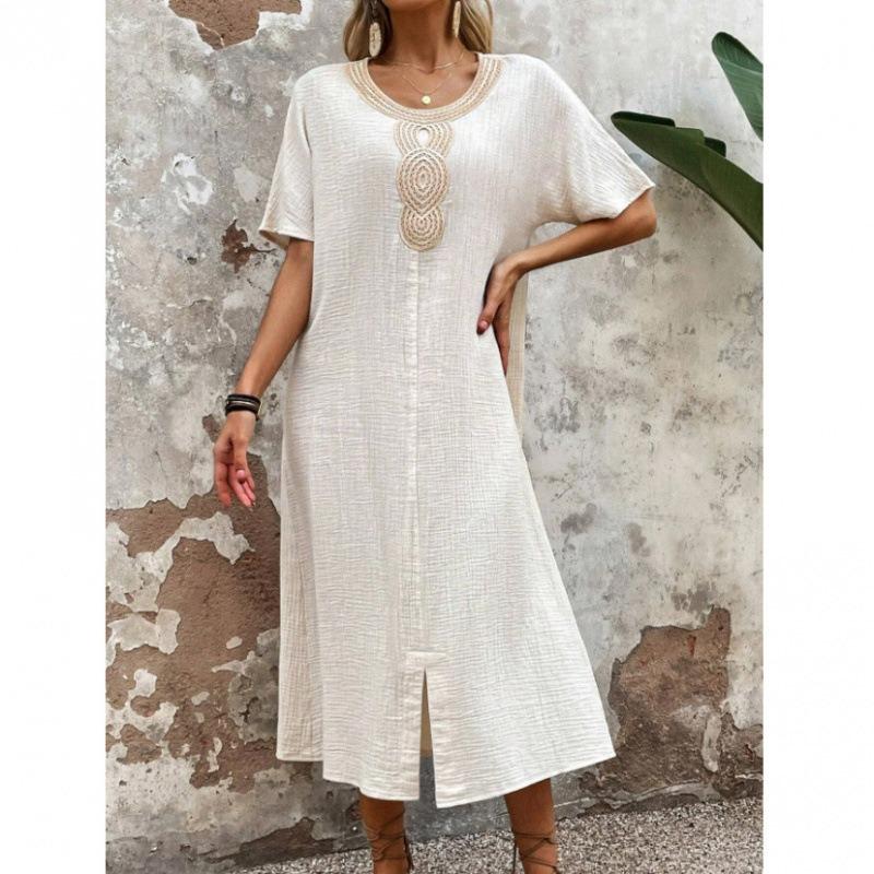 Spring and Summer New Comfortable Loose Fitting Pullover Spliced Short Sleeved Dress for Women