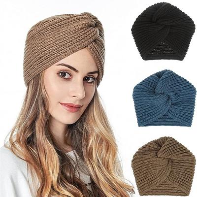 Women Turban Knit India Cap Winter Warm Hats Cross Twist Headwrap Knitted Woolen Beanies Sleep Caps Ear Warmer Girls Fashion Headwear Hair Accessories