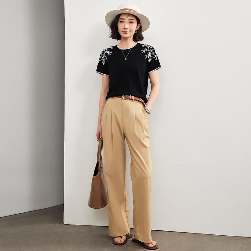 Wudao Women's Silk-Blend Embroidered Knit T-Shirt