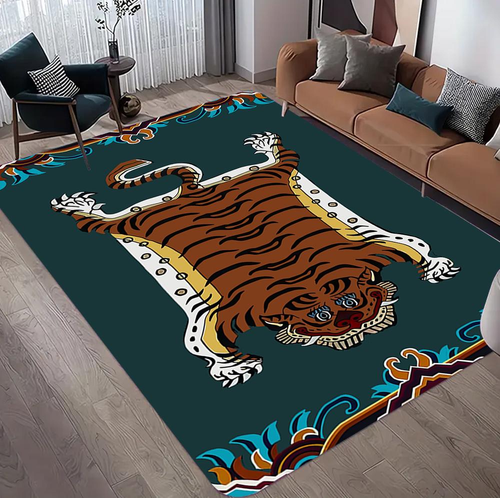 Bohemian Tibetan Tiger Floral Carpet Bedside Floor Mat Anti-slip Vintage Animal Rug Moroccan Carpets for Living Room Decorative