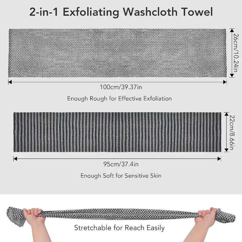 Mens Shower Towel Scrubber Silver Ion Exfoliating Washcloth Back Cleaner Multi Function Foam Bath Towel Ultra Long