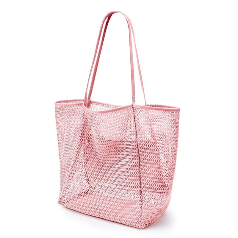 Simple Foldable High-capacity Beach Mesh Bag Women Summer Outdoor Travel Shopping Essential Shoulder Carry Storage Bag Handbag