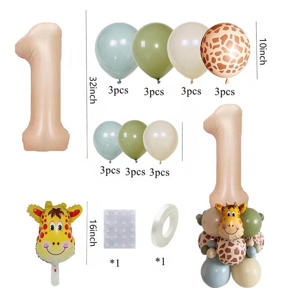 25 pièces Tour de Ballons Girafe Ballon Chiffre 32 pouces Pour Enfants Jungle Girafe Joyeux Anniversaire Décoration de Fête Cadeaux DIY Fournitures
