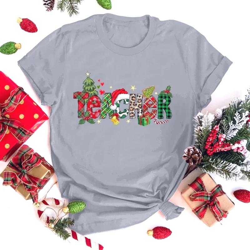 2025 New Hot Christmas Teacher Print TShirts Women Summer Casual TShirts O Neck ShortSleeved TShirts Fashion Shirts Tee Tops