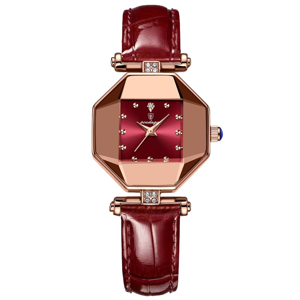 POEDAGAR Luxury Quartz Watch Elegant Fashion Red Dial Waterproof Ladies Leather Watches Women High Quality