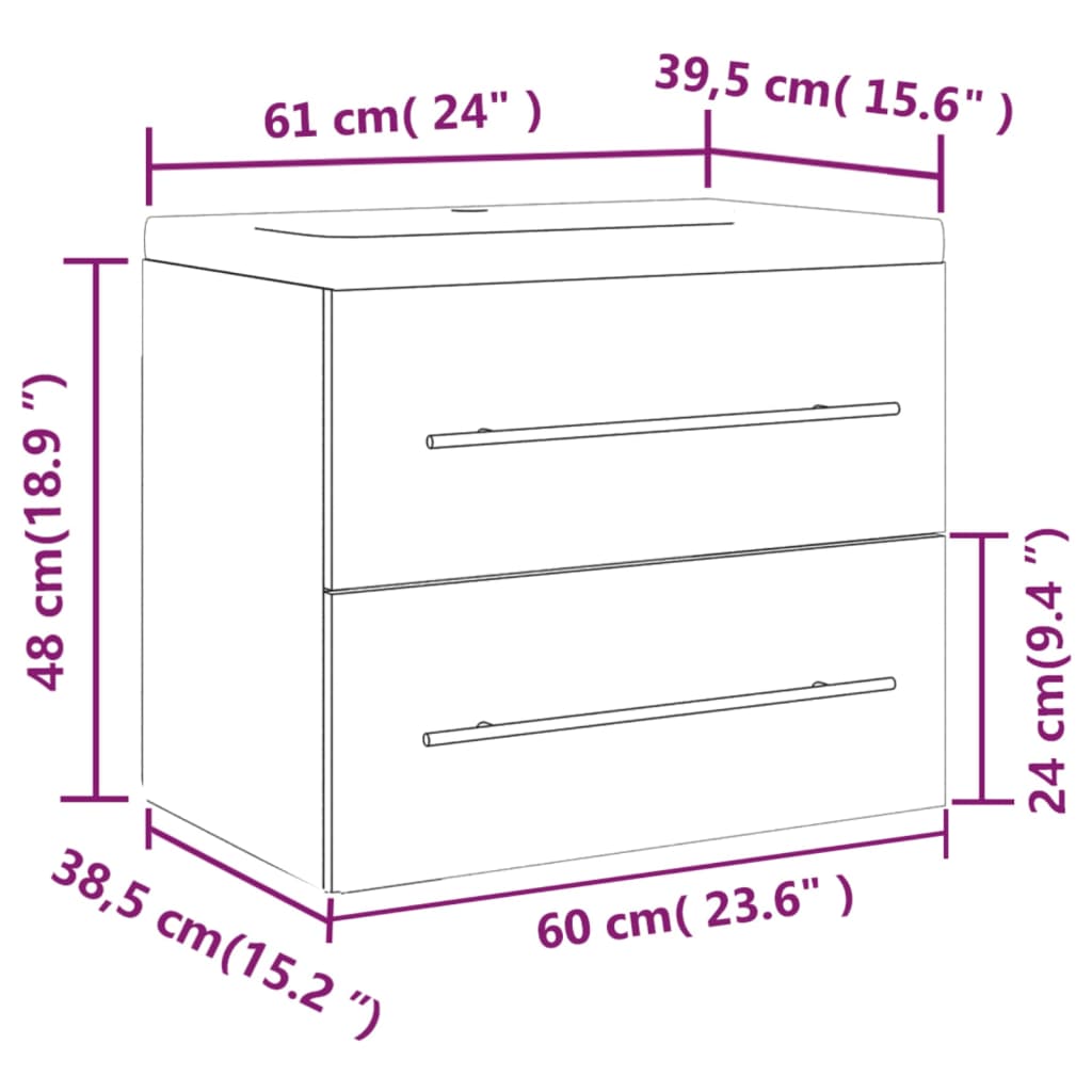 Washbasin Cabinet with Built in Basin Grey Sonoma Particleboard
