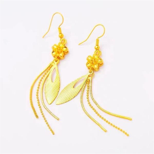 Elegant Ethnic Rose Tassel Gold Hoop Earrings – Versatile Retro Gift for Mom