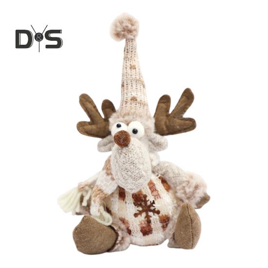 Christmas Doll Plush Knitted Snowman Elk Santa Doll Toy Soft Sitting Christmas Figure Desktop Decor Stuffed Holiday Pillow for Window Bookshelf