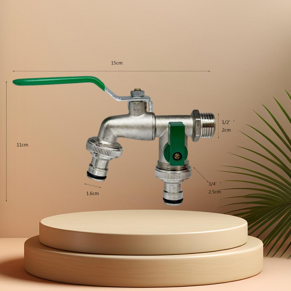 Double Head Water Faucet Garden Irrigation Garden Watering Valve Switch Washing Machine Accessory Thread Alloy Sink Tap