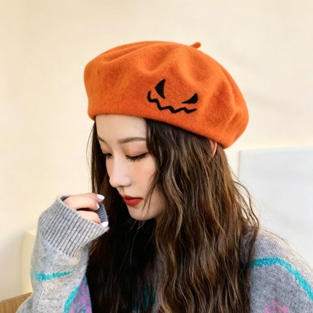 Embroidered Face Painter Hat Lightweight Artist Hat Warm Pumpkin Beret Hat  Autumn Winter Wear