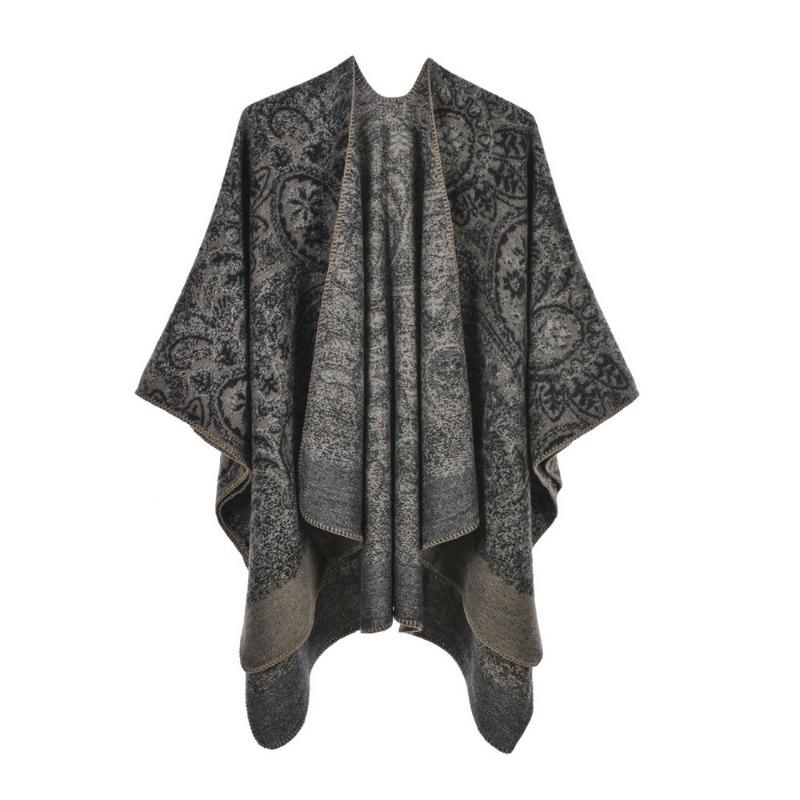 Ladies Scarf Autumn and Winter Thickened Shawl Retro Split Warm Cape Cape Travel Photo Outside