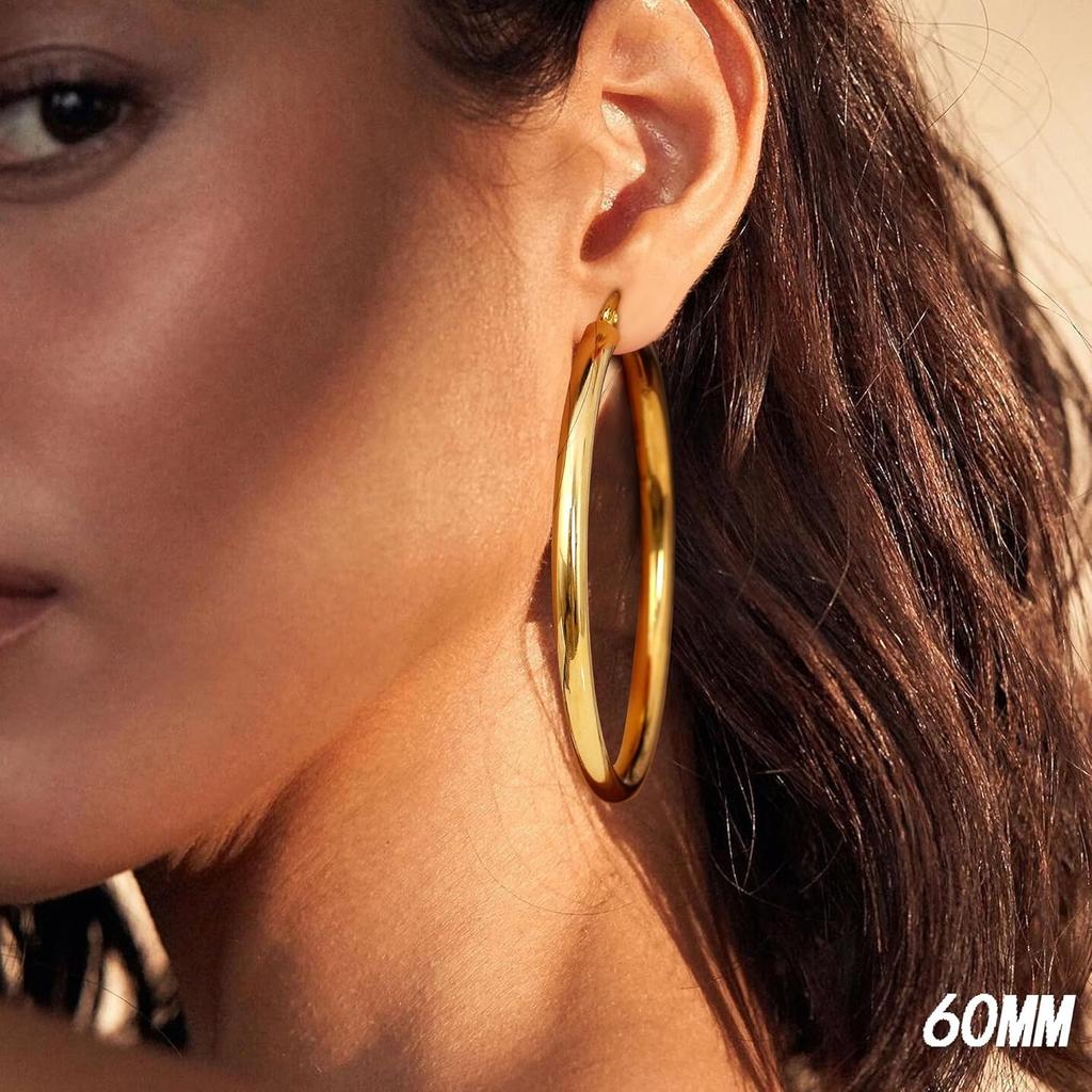 Drperfect 14K Gold Plated Chunky Hoop Earrings for Women Hypoallergenic Lightweight Large Hoops Jewelry