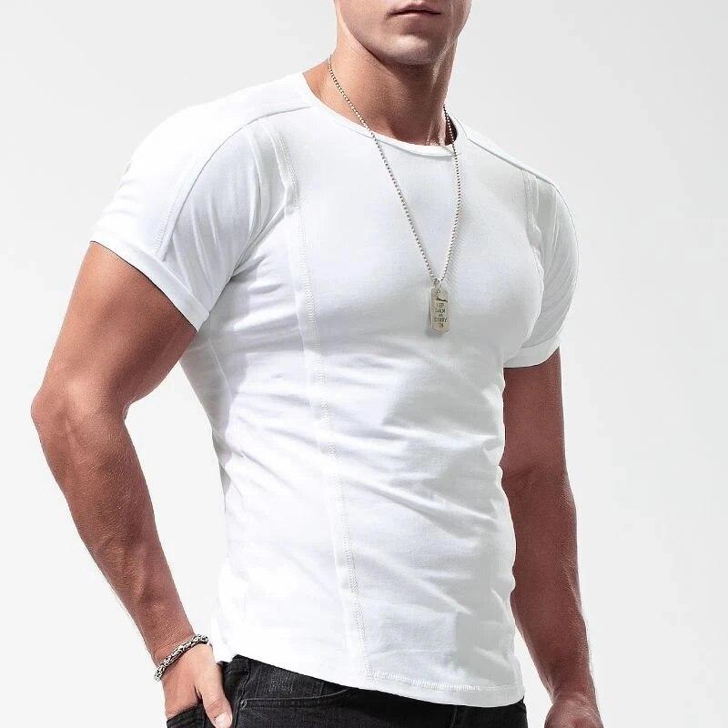 

Новая летняя мужская футболка, модная приталенная хлопковая футболка с коротким рукавом для бега, мужские однотонные базовые топы L