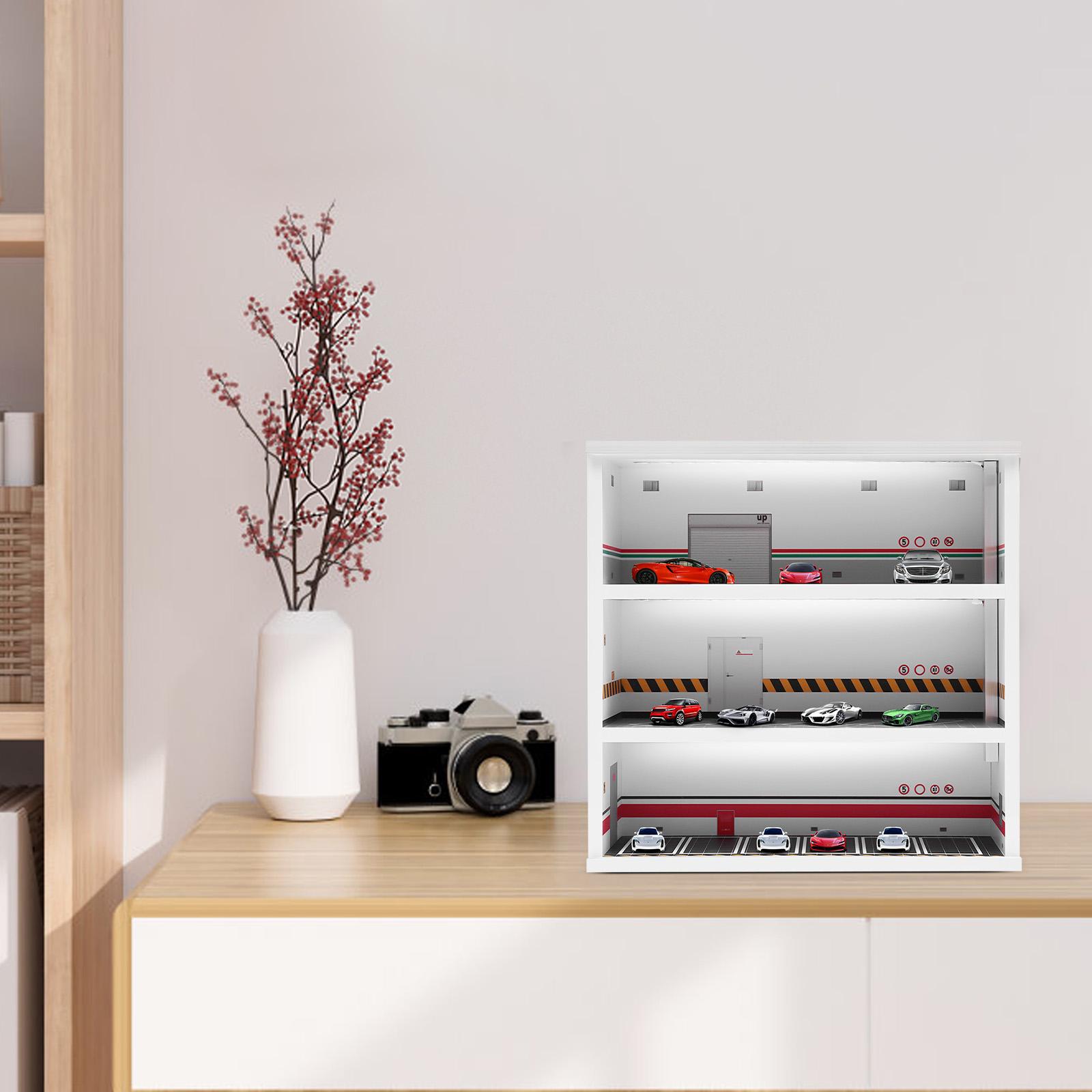 

1:64 Scale Model Car Display Case, 3-Tier Acrylic Showcase with LED Lights, Modern Rectangle Design, USB Powered, 30x11.5x30cm срібний