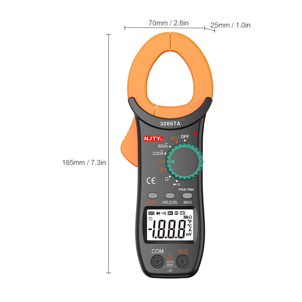 NJTY Digital Clamp Meter 2000 Counts Auto Range Multimeter with NCV Test AC DC Voltage Portable Handheld Multimeter LCD