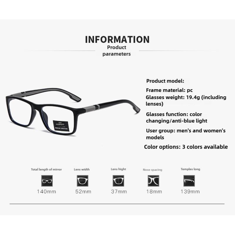 Fashion (0~+400°) Photochromic Anti Radiation Eyeglasses Light Weight Reading Glasses for Men and Women