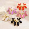 Stainless Steel Colorful Dripping Oil Flower Stud Earrings for Women Vintage Gold Color Petal Temperament Earrings Jewelry Gifts