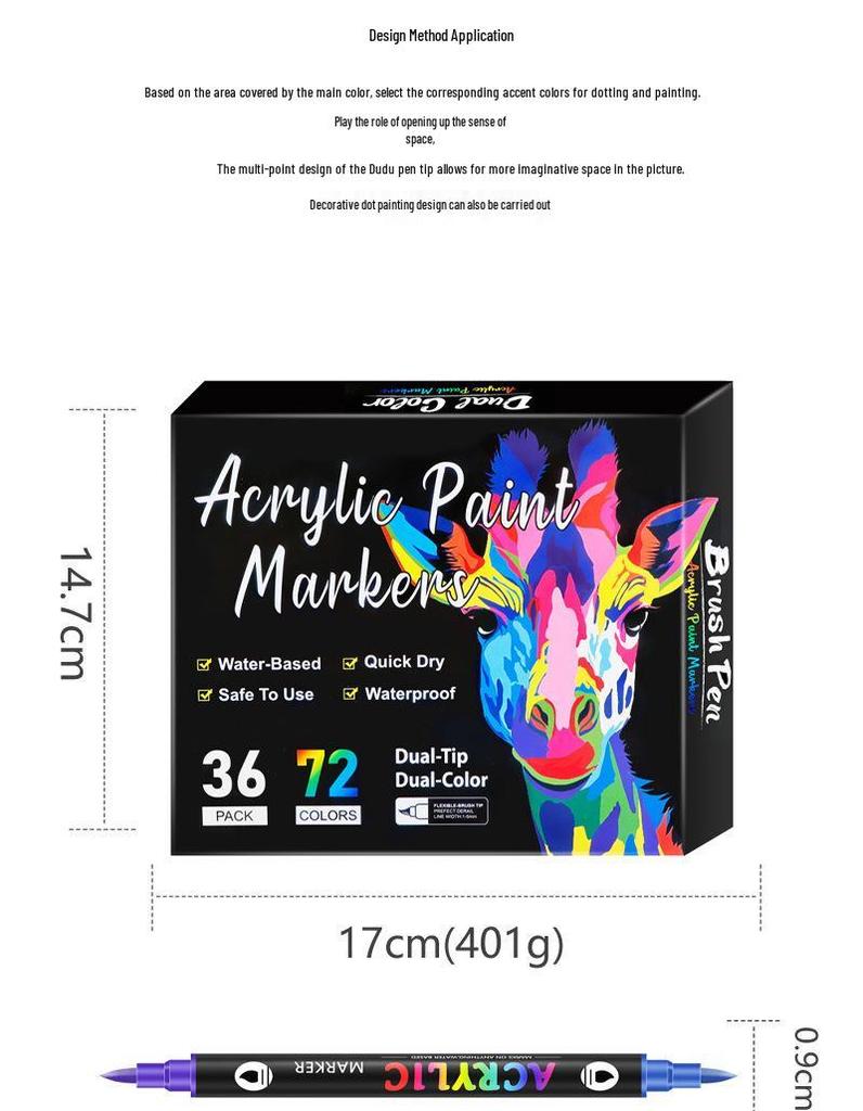 36-Color Dual-Tip Water-Based Acrylic Marker Set for DIY Graffiti