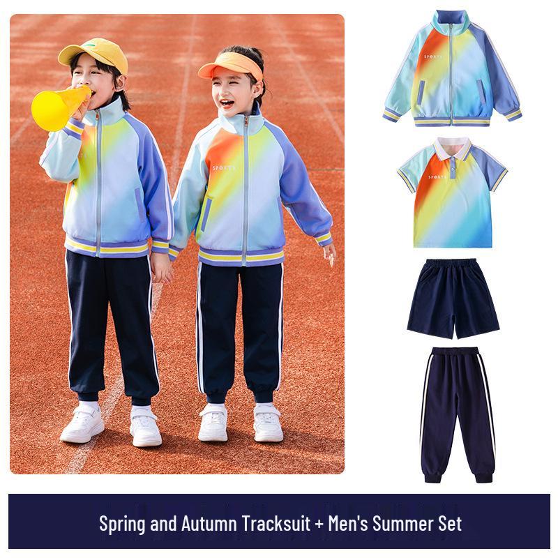 2025 Nowy Styl Wiatrówka Tęczowa Mundurek do Przedszkola i Szkoły Podstawowej: 3-częściowy lub 5-częściowy zestaw dresowy