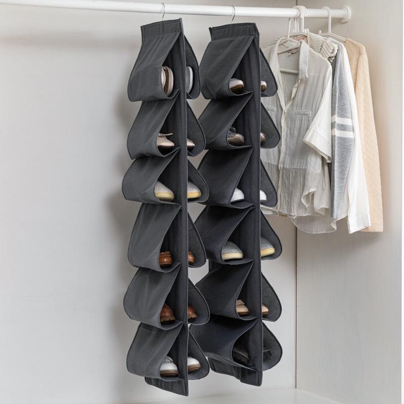Hanging 12-Grid Shoe and Clothing Storage Bag - Multi-Layer Wardrobe Organizer