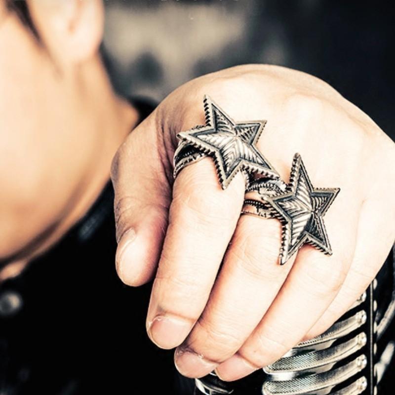 Adjustable Open Ring Men Women Punk Rock Star Sign Geometry Statement Finger Plated Vintage Style