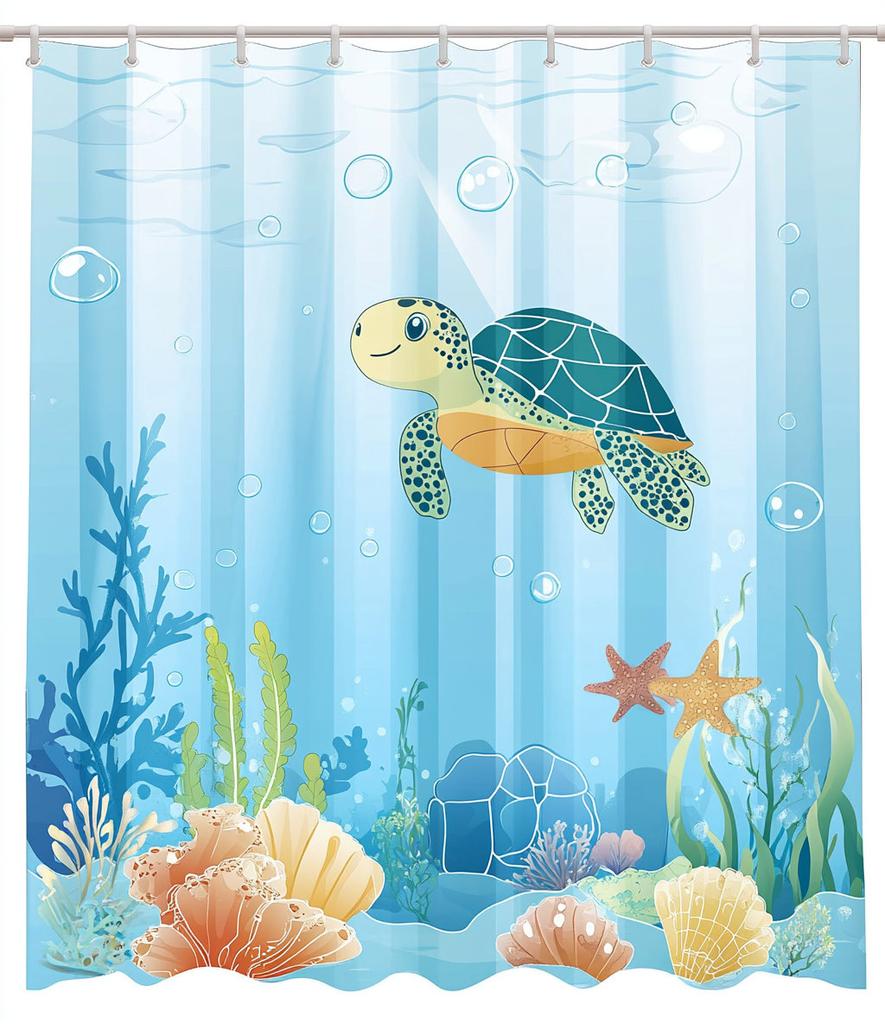 Ocean Shower Curtain for Kids Under The Sea Dolphin Fish Blue Decorative Bath Curtain Polyester Fabric Washable Bathroom Curtain