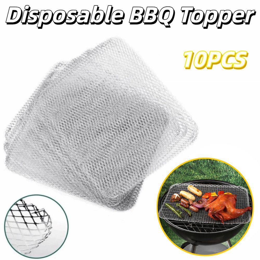10PCS Aluminum Disposable Barbecue Net Thickened Grill Mesh Mat Food Cooking Screen  Camping Grill