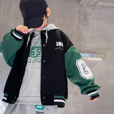 Giacca da baseball per bambini Giacca bomber da ragazzo Primavera e Autunno Cappotto da ragazzo cool Capispalla con stampa a lettere per bambini 3-14A