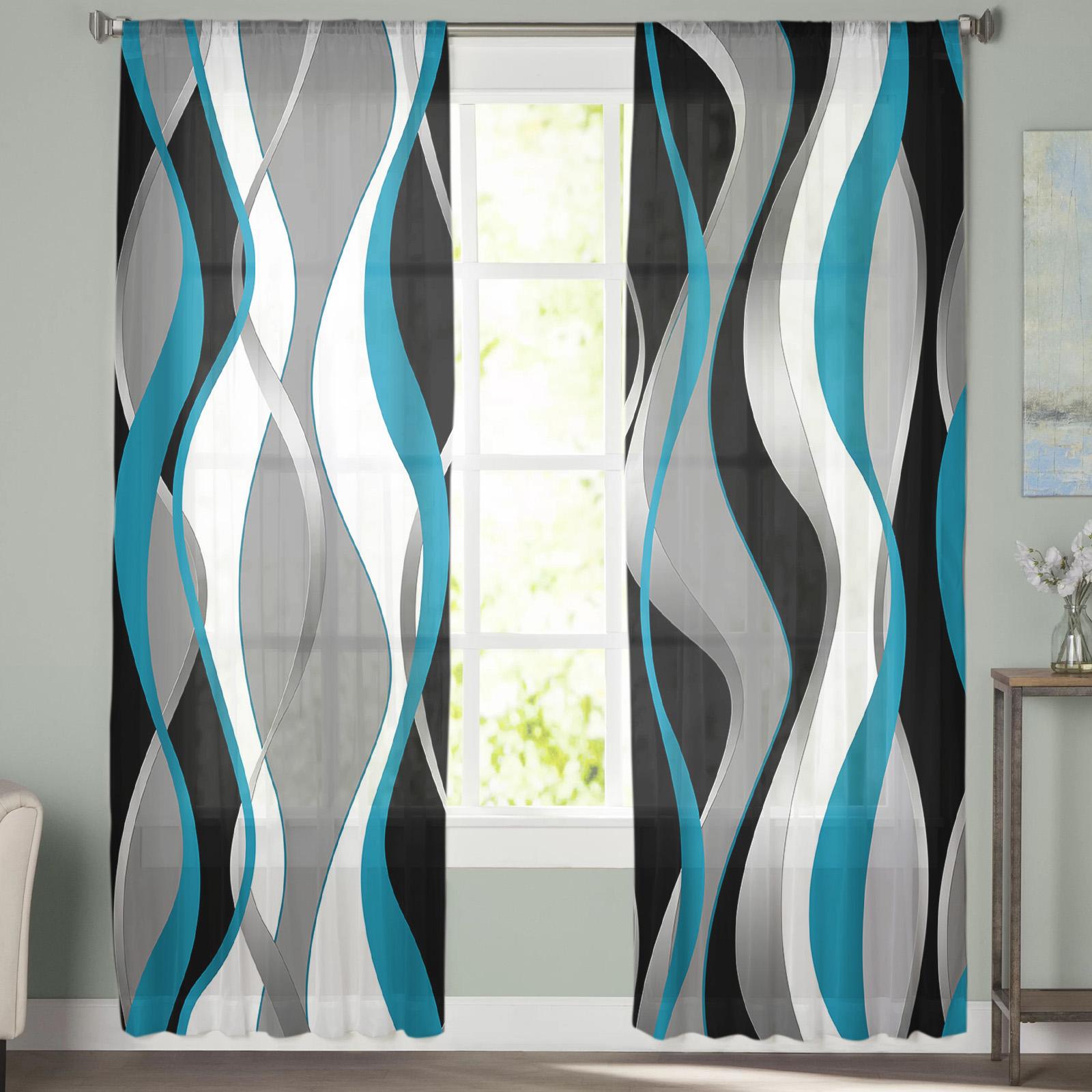 Объемный абстрактный градиент бирюзовый вуаль прозрачные шторы гостиная окно тюль — фото 2