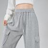 Women's Light Grey High-Waisted Strappy Overalls - Spring/Autumn Wide-Leg Pants with Large Pockets, Casual Sportswear
