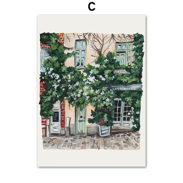 Ilustrație desenată manual Paris Tower Cafe, artă de perete, pictură pe pânză, postere și imprimeuri nordice, imagini de perete pentru decorarea camerei de zi