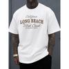 Long Beach West Coast Tee Men T-Shirts | White Summer Graphic Hip-Hop Streetwear, Crew Neck, Regular Fit, Slight Stretch Fabric, Casual Style